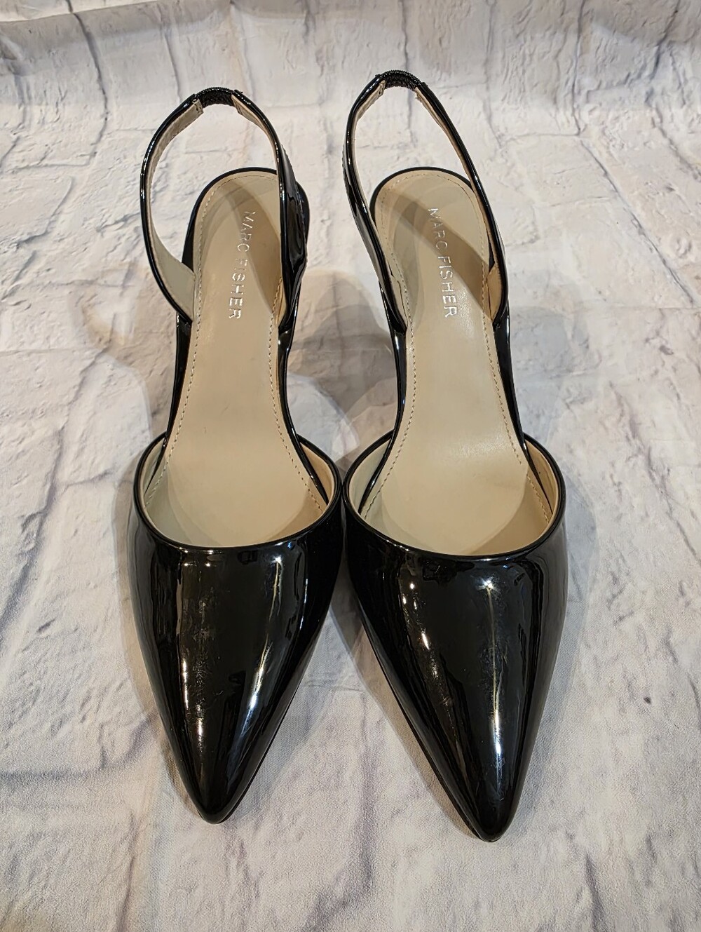 Marc Fisher Black Patent Slingback Pointy Heels - Picture 2 of 11